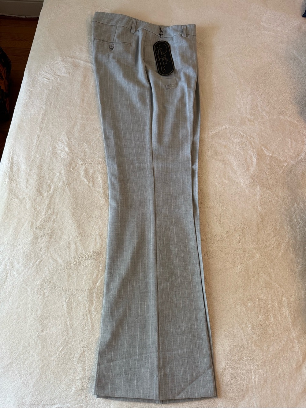 Diane Gilman Light Gray Pinstripe Flared “Amanda” Trousers 10 Tall NWT